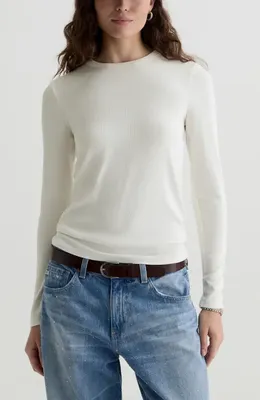 AG AG Julia Rib Long Sleeve Top in Powder — Women Summer white Tops