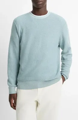 Vince Vince Geometric Jacquard Wool & Cotton Blend Crewneck Sweater in Lagoon/Classic Cream — Men Summer silver Tops