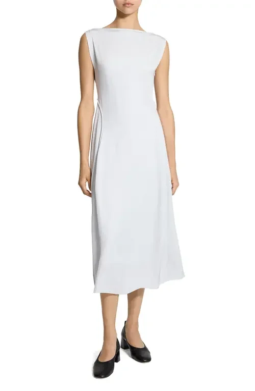 Theory Theory Boat Neck Midi Dress in Pastel Grey — Women Winter white Midi Dresses