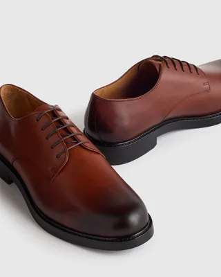 Quince Quince | Men's Calfskin Leather Derby in Brandy — Men Autumn brown Accessories