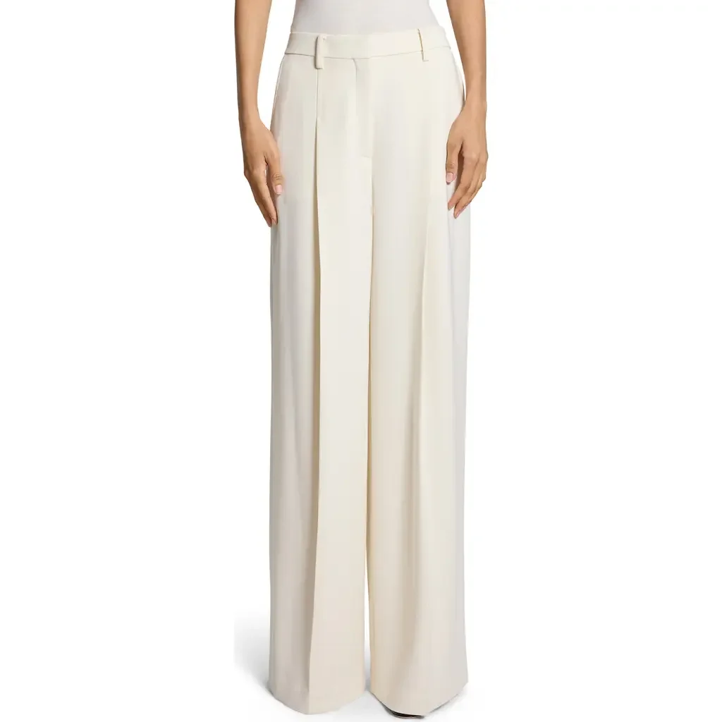Theory Theory Pleated High Rise Wide Leg Pants in Rice — Women Spring white Pants