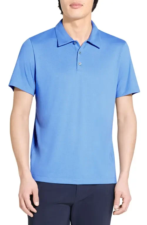 Theory Theory Bron in Anemone Milano Polo in Crisp Blue - 2Qk — Men Summer silver Tops