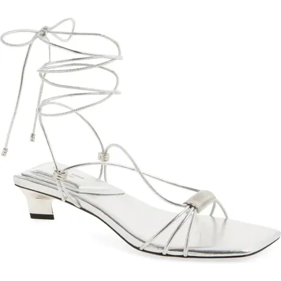rag & bone rag & bone Liv Ankle Wrap Kitten Heel Sandal in Silver — Women Winter silver Shoes