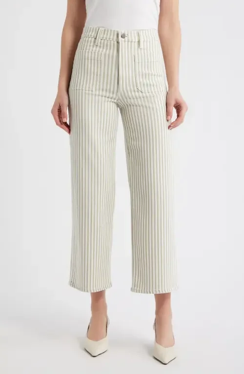 FRAME FRAME The Anchor High Waist Wide Leg Jeans in Flax Stripe — Women Spring ivory Pants