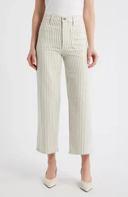 FRAME FRAME The Anchor High Waist Wide Leg Jeans in Flax Stripe — Women Spring ivory Pants