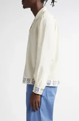 Bode Bode Ski Season Long Sleeve Cotton & Silk Button-Up Shirt in Ecru — Men Spring ivory Tops