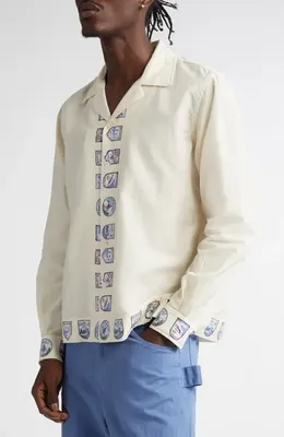 Bode Bode Ski Season Long Sleeve Cotton & Silk Button-Up Shirt in Ecru — Men Spring ivory Tops