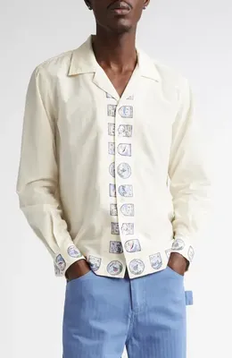 Bode Bode Ski Season Long Sleeve Cotton & Silk Button-Up Shirt in Ecru — Men Spring ivory Tops