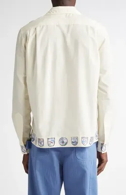 Bode Bode Ski Season Long Sleeve Cotton & Silk Button-Up Shirt in Ecru — Men Spring ivory Tops