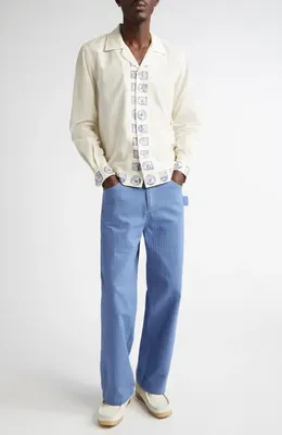 Bode Bode Ski Season Long Sleeve Cotton & Silk Button-Up Shirt in Ecru — Men Spring ivory Tops