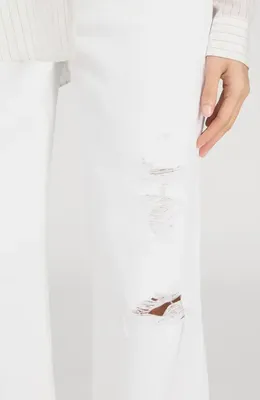 FRAME FRAME The Loose Ripped Wide Leg Jeans in White Destruct — Women Winter white Pants