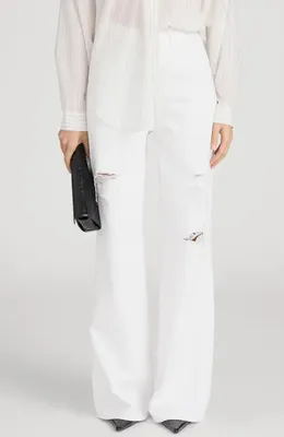 FRAME FRAME The Loose Ripped Wide Leg Jeans in White Destruct — Women Winter white Pants