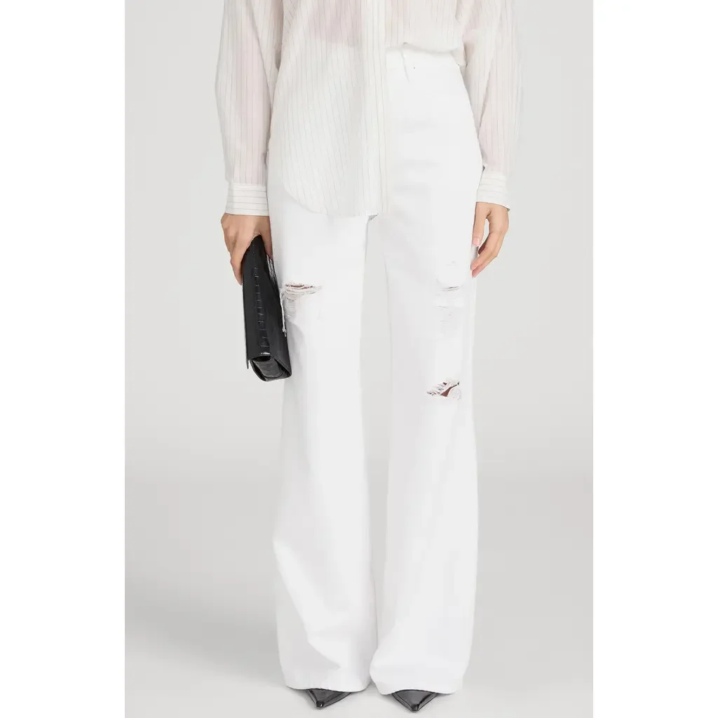 FRAME FRAME The Loose Ripped Wide Leg Jeans in White Destruct — Women Winter white Pants