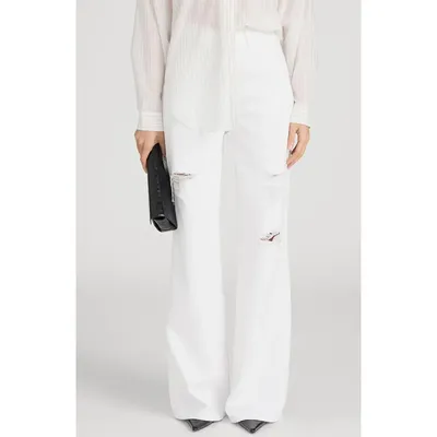FRAME FRAME The Loose Ripped Wide Leg Jeans in White Destruct — Women Winter white Pants