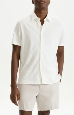 Theory Theory Noran Short Sleeve Knit Button-Up Shirt in White — Men Winter white Tops