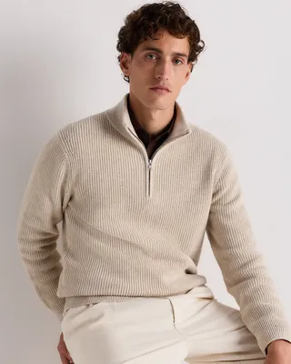 Quince Quince | Men's Ribbed Quarter-Zip Sweater in Speckled Beige — Men Spring beige Sweaters & Knits