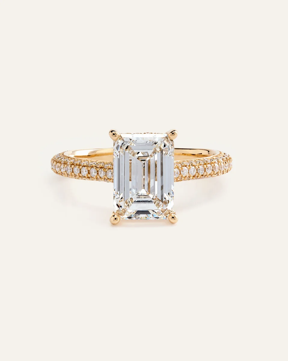 Quince Quince | Women's Lab Grown Diamond Emerald Pave Cathedral Engagement Ring 3ctw in Yellow Gold — Women Spring camel Accessories