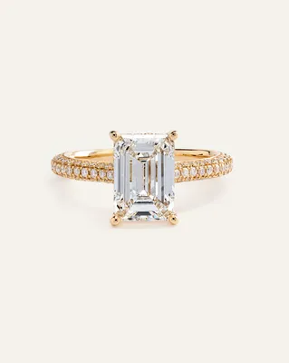 Quince Quince | Women's Lab Grown Diamond Emerald Pave Cathedral Engagement Ring 3ctw in Yellow Gold — Women Spring camel Accessories