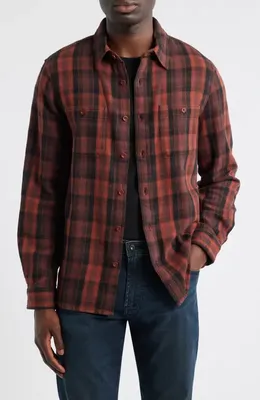 AG AG Mason Plaid Flannel Button-Up Shirt in Burgundy Multi — Men Autumn chocolate Tops