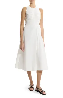 Theory Theory Asymmetric Ruched Sleeveless Midi Dress in White — Women Winter white Midi Dresses