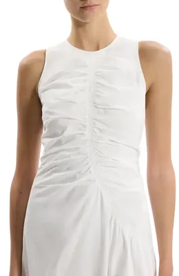 Theory Theory Asymmetric Ruched Sleeveless Midi Dress in White — Women Winter white Midi Dresses