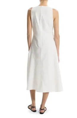 Theory Theory Asymmetric Ruched Sleeveless Midi Dress in White — Women Winter white Midi Dresses