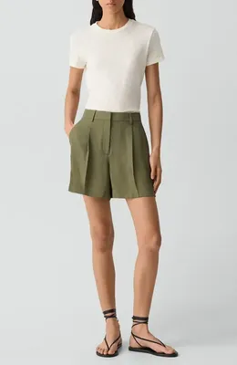Theory Theory Pleated Shorts in Forest Moss — Women Autumn green Shorts