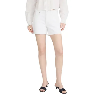 FRAME FRAME The Hang Mid Thigh Denim Shorts in White — Women Winter white Shorts