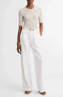 Vince Vince Stripe Elbow Sleeve Cotton Blend Knit Top in Tapenade Combo — Women Summer khaki Tops