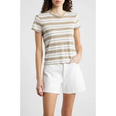 FRAME FRAME The Stripe Stretch Linen Baby T-Shirt in Military Multi — Women Autumn white Tops