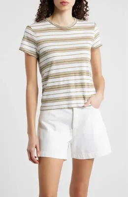 FRAME FRAME The Stripe Stretch Linen Baby T-Shirt in Military Multi — Women Autumn white Tops