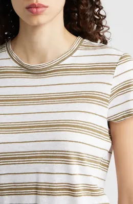 FRAME FRAME The Stripe Stretch Linen Baby T-Shirt in Military Multi — Women Autumn white Tops
