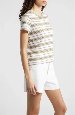 FRAME FRAME The Stripe Stretch Linen Baby T-Shirt in Military Multi — Women Autumn white Tops