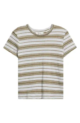 FRAME FRAME The Stripe Stretch Linen Baby T-Shirt in Military Multi — Women Autumn white Tops