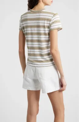 FRAME FRAME The Stripe Stretch Linen Baby T-Shirt in Military Multi — Women Autumn white Tops