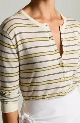 Vince Vince Stripe Cardigan in Dandelion Combo — Women Spring white Tops