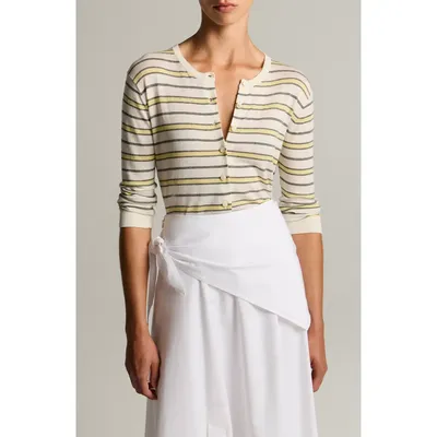 Vince Vince Stripe Cardigan in Dandelion Combo — Women Spring white Tops