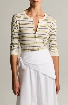 Vince Vince Stripe Cardigan in Dandelion Combo — Women Spring white Tops