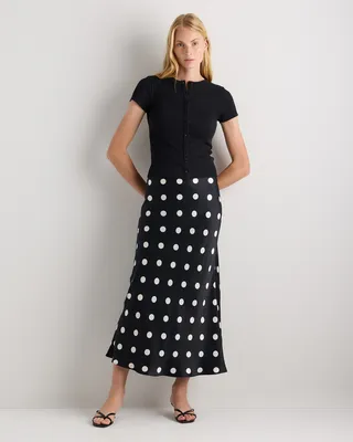 Quince Quince | Women's Maxi Skirt in Noir Large Dot — Women Winter black Maxi Skirts