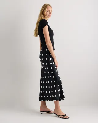 Quince Quince | Women's Maxi Skirt in Noir Large Dot — Women Winter black Maxi Skirts
