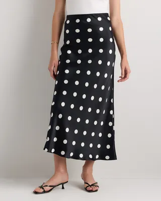 Quince Quince | Women's Maxi Skirt in Noir Large Dot — Women Winter black Maxi Skirts