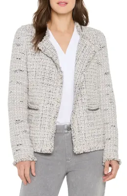 NIC+ZOE NIC+ZOE Chain Trim Fringe Mix Knit Jacket in Grey Multi — Women Summer silver Outerwear
