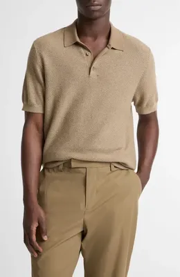 Vince Vince Geometric Jacquard Polo Sweater in Teton/River Sand — Men Autumn beige Tops