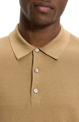 Theory Theory Silk & Cotton Piqué Polo Sweater in Fresh Khaki — Men Autumn camel Tops