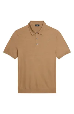 Theory Theory Silk & Cotton Piqué Polo Sweater in Fresh Khaki — Men Autumn camel Tops