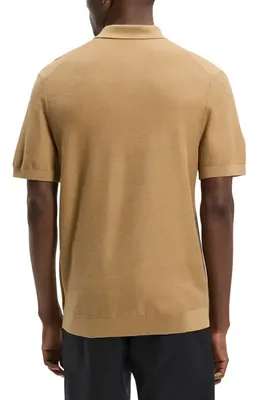 Theory Theory Silk & Cotton Piqué Polo Sweater in Fresh Khaki — Men Autumn camel Tops