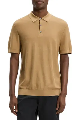 Theory Theory Silk & Cotton Piqué Polo Sweater in Fresh Khaki — Men Autumn camel Tops