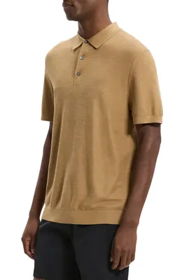 Theory Theory Silk & Cotton Piqué Polo Sweater in Fresh Khaki — Men Autumn camel Tops