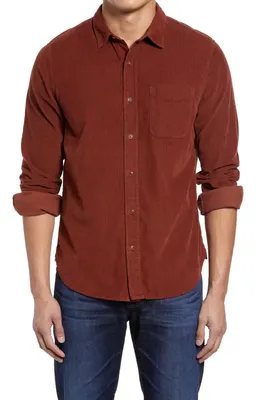 AG AG Colton Corduroy Button-Up Shirt in Fired Copper — Men Autumn red Tops