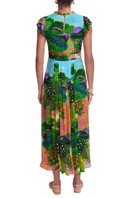 Boden Boden Ruffle Pleated Maxi Dress in Garden Print — Women Spring green Dresses
